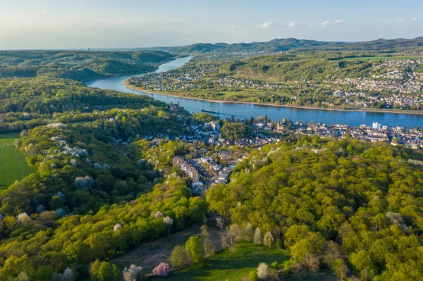 Flygfoto Över Rhendalen Och Städerna Remagen Erpel Och Unkel Tyskland — Stockfoto