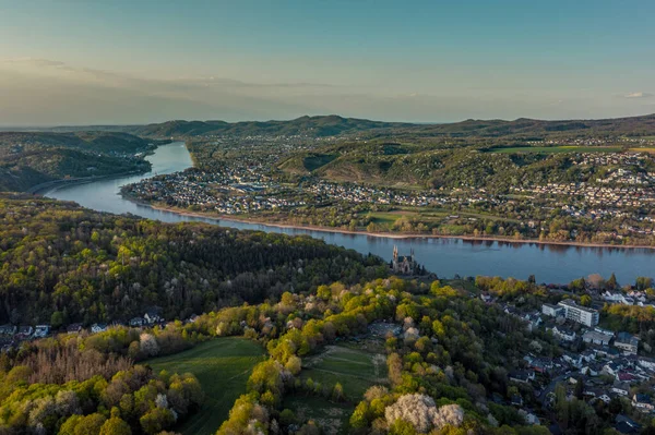 Vista Aérea Del Valle Del Rin Las Ciudades Unkel Remagen —  Fotos de Stock