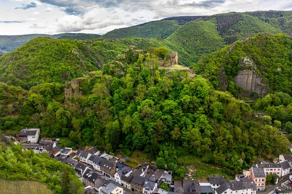 Vista Aérea Altenahr Con Castillo Viñedos Paisaje Alemania — Foto de Stock