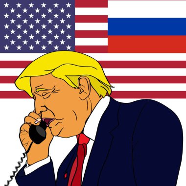 Kasım, 2016: Amerika Birleşik Devletleri Donald Trump başkanı telefonda konuşuyor. bir ABD holding arka plan bayrak. önemli bir görüşme vardır.