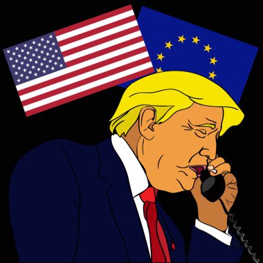 Kasım, 2016: Amerika Birleşik Devletleri Donald Trump başkanı telefonda konuşuyor. bir ABD holding arka plan bayrak. önemli bir görüşme vardır.