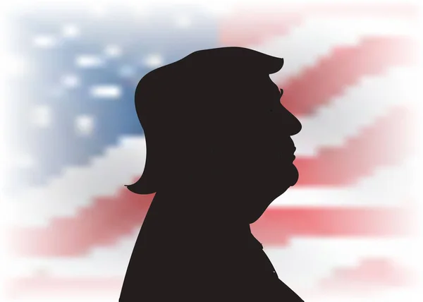 Ekim, 2016: Donald Trump profil portre siluet ABD'nin arka plan bayrak. 45 Başkan  .