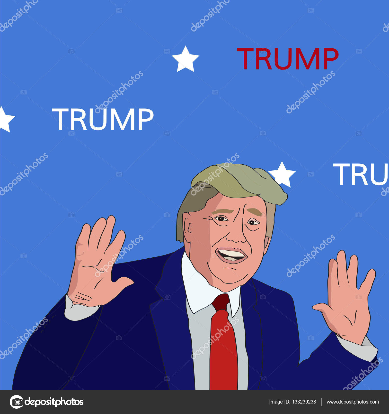 トランプ大統領のイラスト 2016 年 12 月 6 日: 大統領ドナルド トランプの肖像画を手。漫画キャラのベクトル イラスト. ストックベクター  ©dima4to@gmail.com 133239238