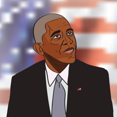 4 Mart, 2017: 44 bizi Başkan Barack Obama çizim vektör portre ABD'nin arka plan bayrak.