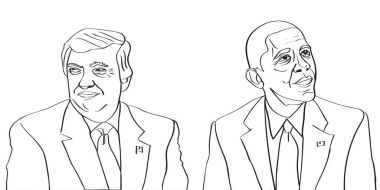 04 Mart, 2017: Donald Trump şimdiki Başkan bize önceki Başkan Barack Obama bize vektör çizim yanında oturan.