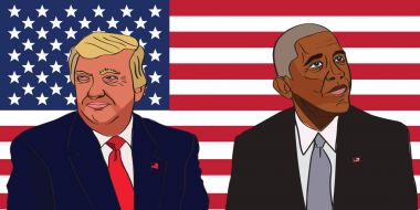 04 Mart, 2017: Donald Trump şimdiki Başkan bizi bayrak arka plan önceki bizi Başkan Barack Obama ABD'nin yanında oturuyor