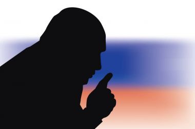 26 Şubat, 2017: Rusya devlet başkanı Vladimir Putin Rus bayrağı arka plan üzerinde.