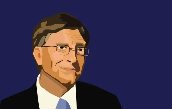 28 febr., 2017 Bill Gates szerkesztői illusztráció. A mély kék háttér vektor-portré — Stock Vector