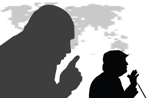 26 Şubat, 2017: Rusya devlet başkanı Vladimir Putin ve ABD Başkanı Donald Trump dünya harita arka plan üzerinde. Editoryal illüstrasyon.