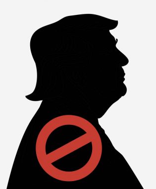 Haziran 2017, ABD: Donald Trump vektör portre bir protesto olarak kırmızı yasak işareti ile