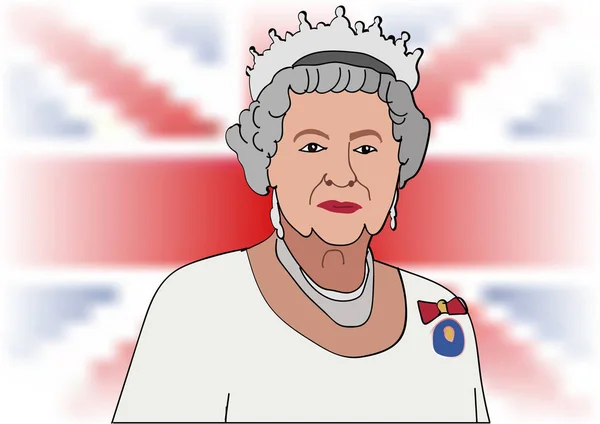 Junho de 2017: O retrato da Rainha Elizabeth do Reino Unido Canadá Austrália e Nova Zelândia no fundo da bandeira — Vetor de Stock