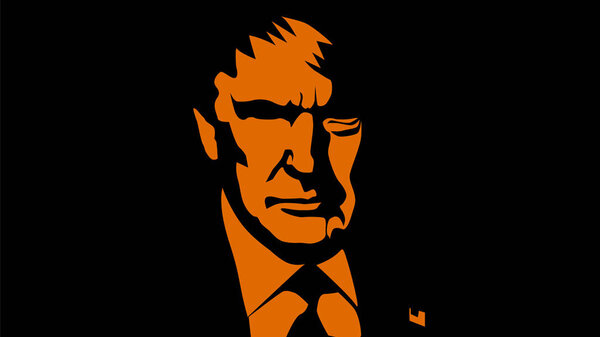 June: United States President Donald Trump vector portrait in orange and black colors. Trump vector silhouette.