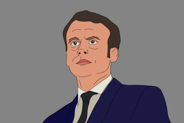 June, 2017. French President Emmanuel Macron vector portrait on a gray background. EPS vector illustration. Editorial use only. — Stock Vector