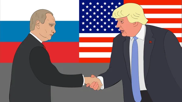 Juli 2017: das Treffen zwischen den Präsidenten der Russischen Föderation und den US Wladimir Putin und Donald Trumpf. — Stockvektor