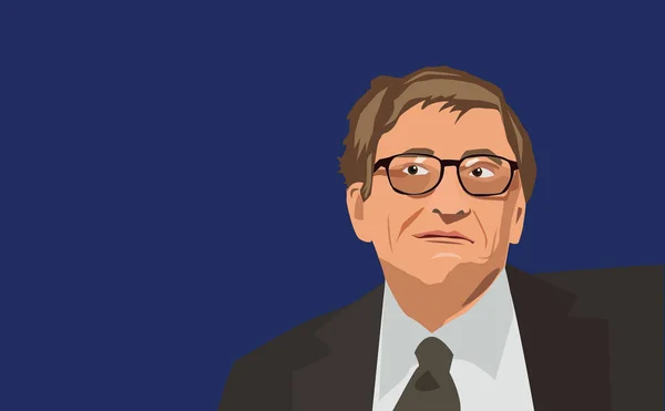 Pengusaha terkenal Bill Gates potret vektor pada latar belakang biru - Stok Vektor