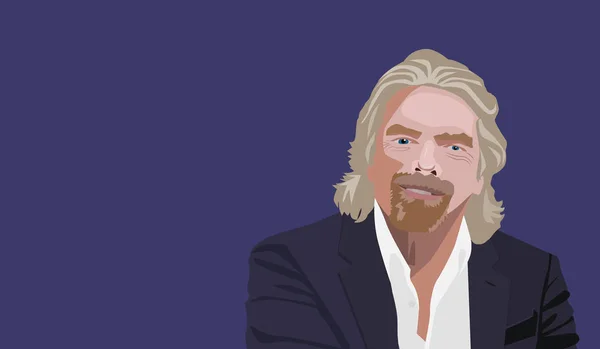 Ünlü girişimci, yazar ve kurucu Richard Branson vektör portresi mavi arka planda.