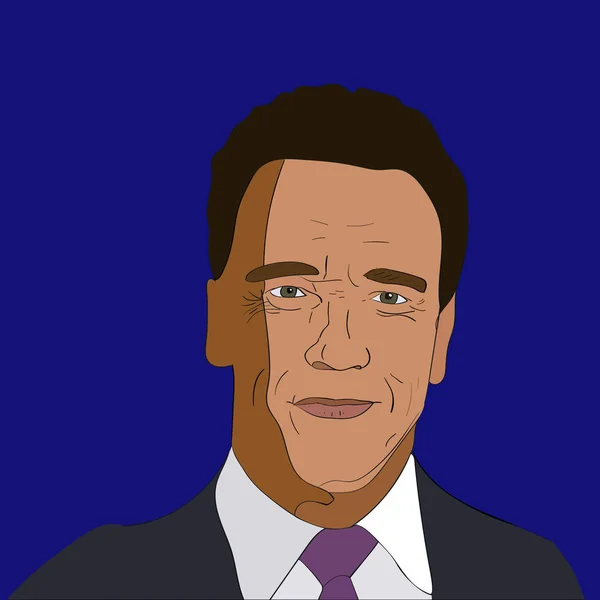 Oct, 2017: Vector illustration portrait famous actor Arnold Schwarzenegger on blue background — Stock Vector