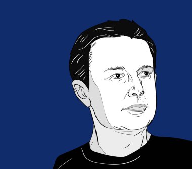 Kasım, 2016: Ünlü girişimci ve spacex kurucusu Elon misk vektör portre mavi bir arka plan üzerinde.