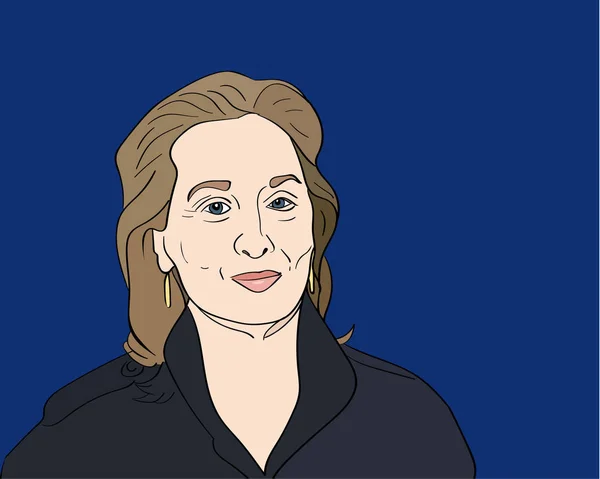 Nov, 2017: Famosa actriz Meryl Streep vector retrato sobre un fondo azul — Vector de stock