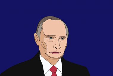 Aralık, 2017: Devlet başkanı Rusya Vladimir Putin vektör portre mavi bir arka plan üzerinde
