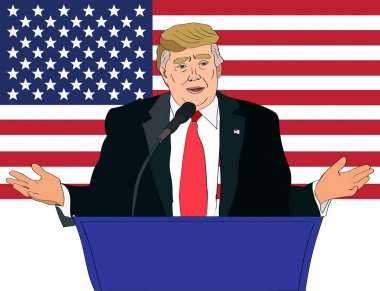 Aralık bizi Başkan Donald Trump konuşan vektör portre ABD'nin arka plan bayrak