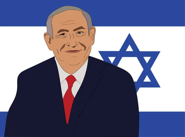 Israel - Mar, 2020: Prime Minister Benjamin Netanyahu vector illustration portrait — Stok Vektör