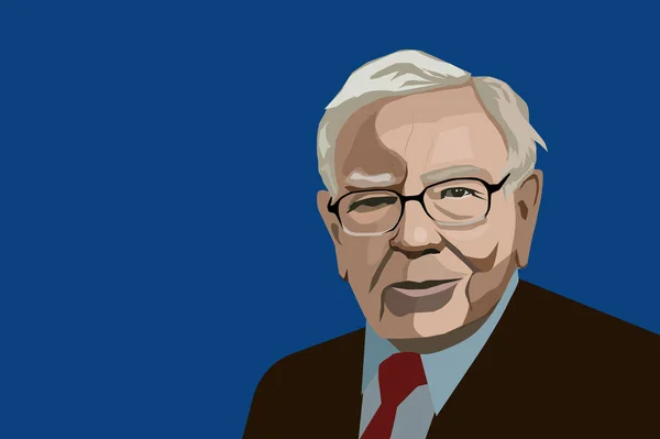 Mar, 2020: Yatırımcı ve ekonomist Warren Buffett borsa değişikliklerinin artacağını tahmin ediyor. Warren Buffett portresi, vektör illüstrasyonu.