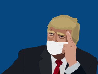 WASHINGTON DC-ABD - Nisan 2020: ABD Başkanı Donald Trump tıbbi maske takıyor. Coronavirus Covid-19 illüstrasyon. Vektör