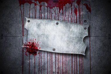 8 ayarlayın. tabela ile el izi kanlı metal duvar üzerinde