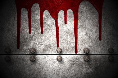 8 ayarlayın. Karanlıkta kanlı metal duvar