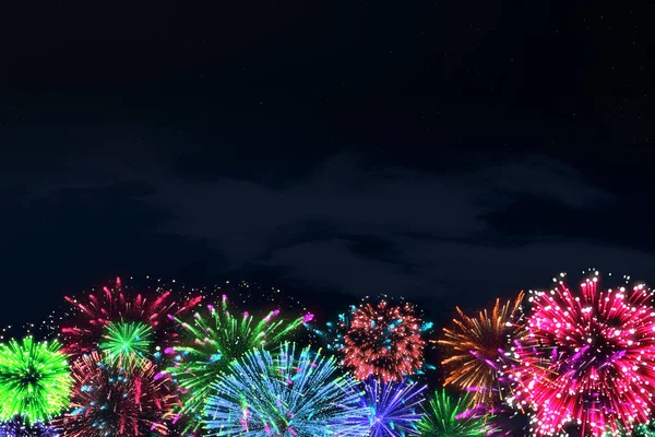 Colorful firework on midnight blue sky — Stock Photo, Image