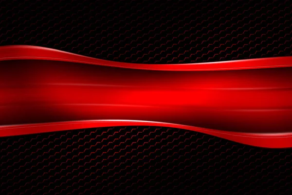 Banner rojo sobre hexágono de fibra de carbono negro . —  Fotos de Stock