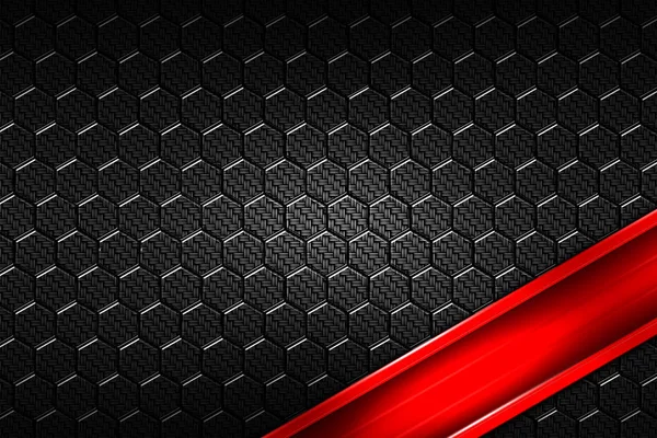 Banner rojo sobre hexágono de fibra de carbono negro . — Foto de Stock