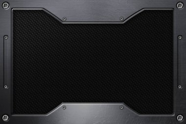 Siyah karbon fiber arka plan ile metal çerçeve.