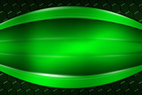 green banner on green carbon fiber hexagon.