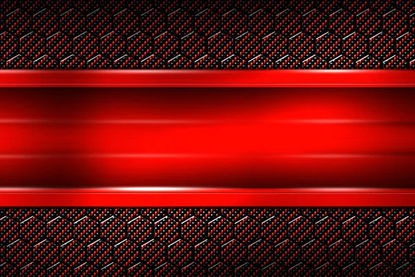 Banner rojo sobre hexágono de fibra de carbono negro . —  Fotos de Stock
