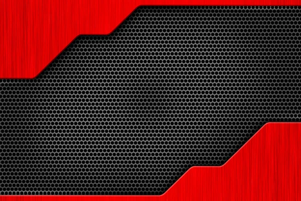 red metal plate and black mesh.