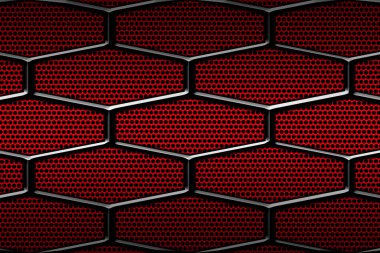 kırmızı ve siyah hücreli metal arka plan ve doku. 3d illüstrasyon