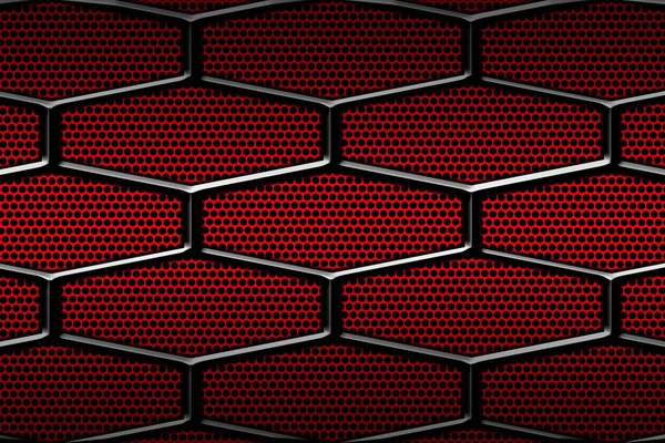 Kırmızı ve siyah hücreli metal arka plan ve doku. 3d illüstrasyon — Stok fotoğraf
