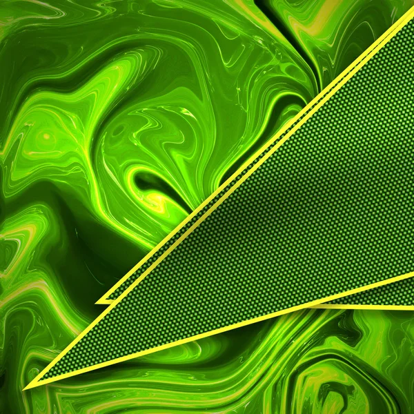 green and yellow carbon fiber on green liquid metal color. funny background and texture. 3d illustration. square banner ratio.