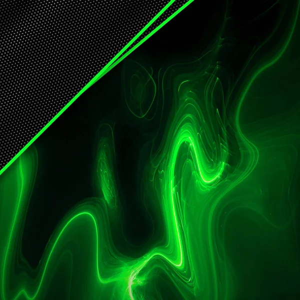 Fibra Carbonio Nera Sul Colore Verde Del Metallo Liquido Sfondo — Foto Stock