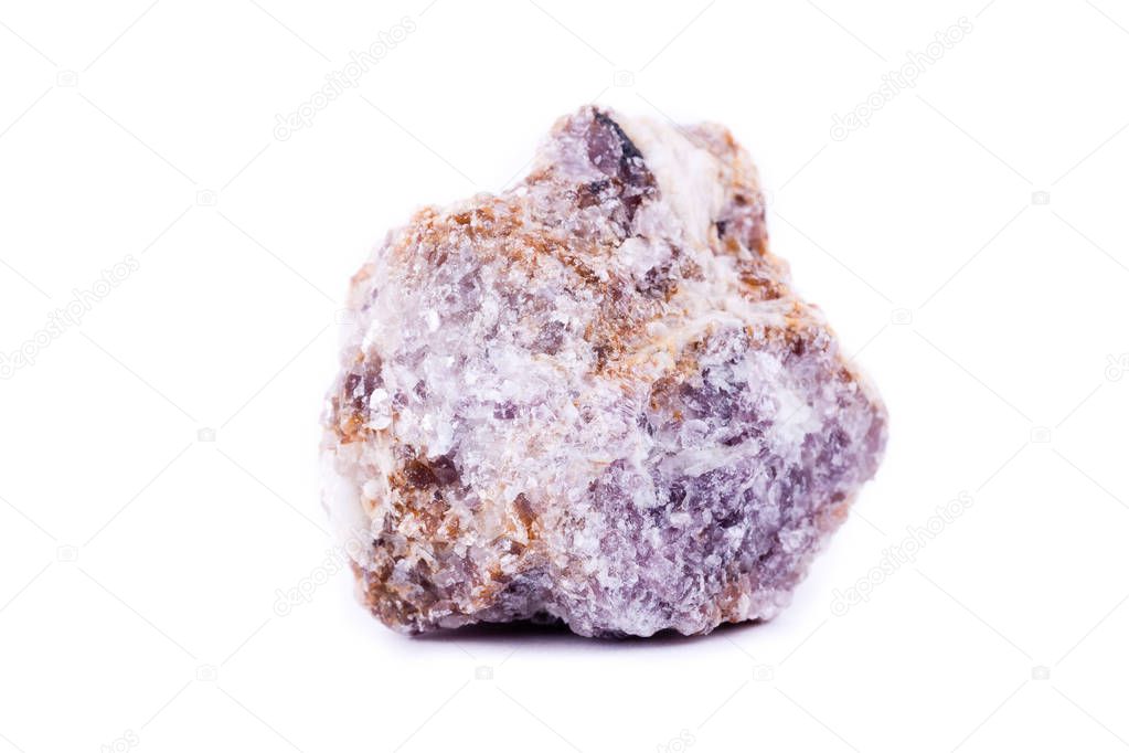 macro mineral lepidolite stone on a white background