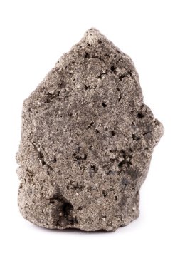 Beyaz bir arka plan üzerinde makro pirit taşı