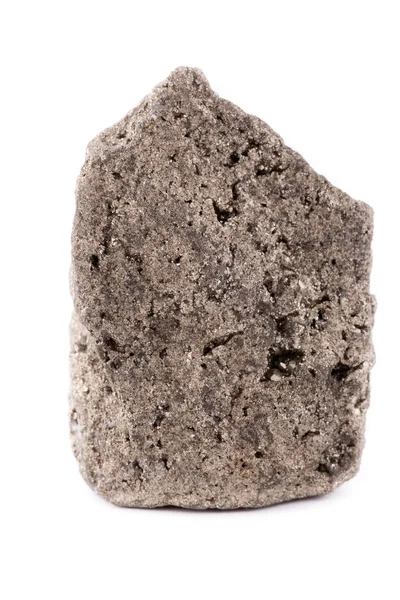 Piedra de pirita macro sobre un fondo blanco — Foto de Stock