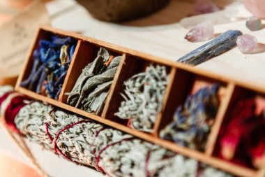 Kuru otlar delphinium, adaçayı, pelin, lavanta, gül kümesi. W