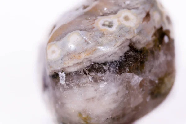 Macro piedra mineral Jasper oceánico sobre un fondo blanco — Foto de Stock
