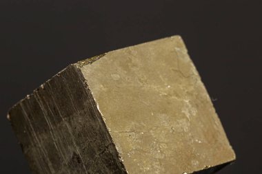 Makro mineral pirit taşı siyah bir zemin üzerine