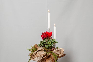 Çiçeklerin ve Noel süslerinin Noel kompozisyonu