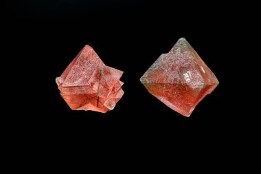 Siyah arkaplandaki makro mineral pembe florit. 