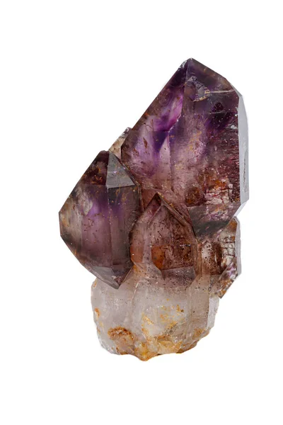 Macro mineral stone Amethyst on smoky quartz on a white backgrou — Stok fotoğraf